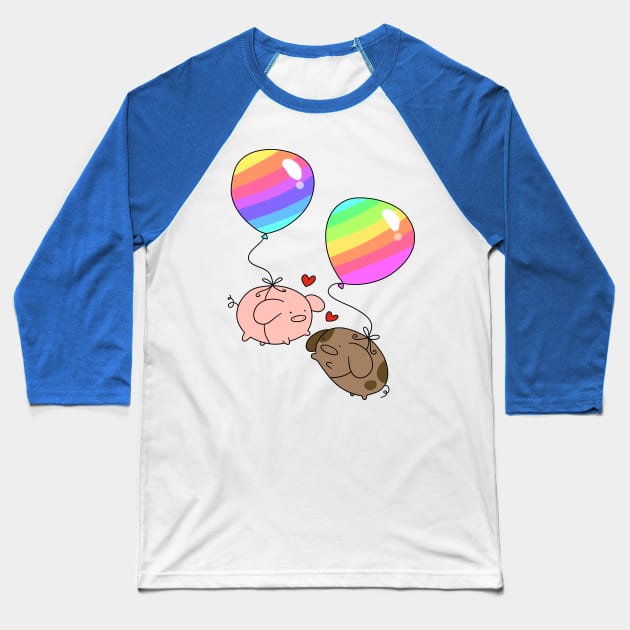 Rainbow Balloon Pigs Baseball T-Shirt by saradaboru